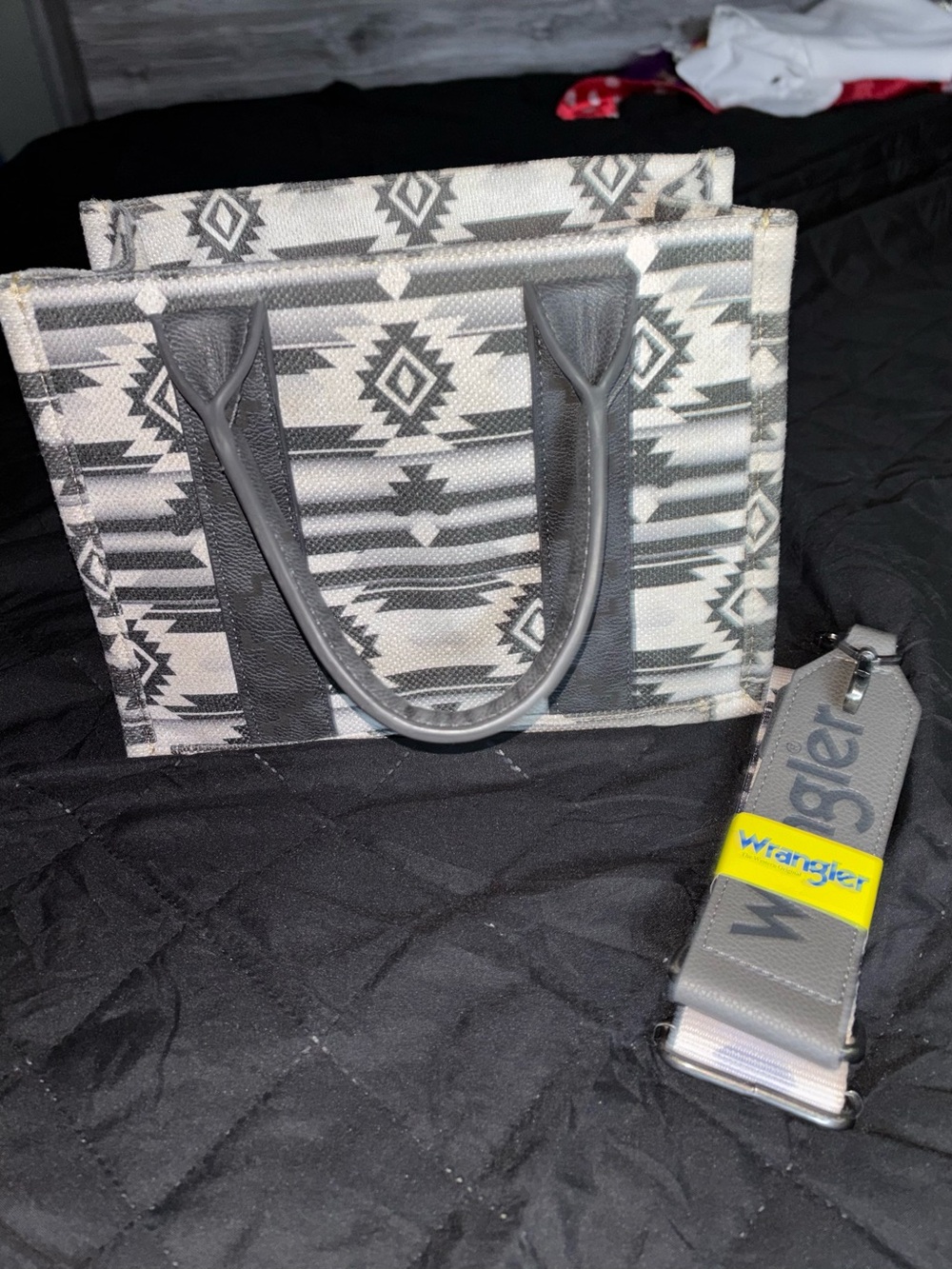 Wrangler Gray Aztec-Pattern Tote with Detachable Strap